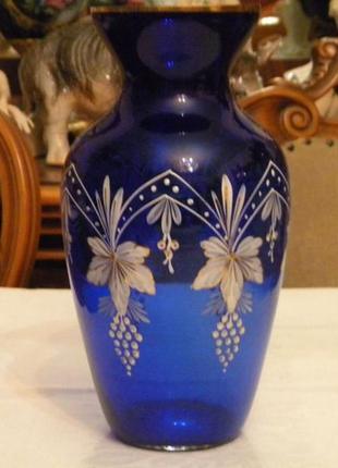Шикарная ваза кобальт роспись богемия чехословакия