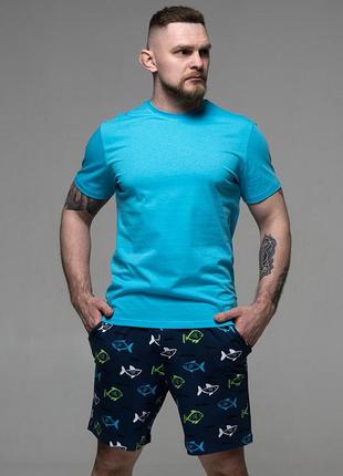 Чоловіча бавовняна піжама синього кольору футболка та шорти тм...