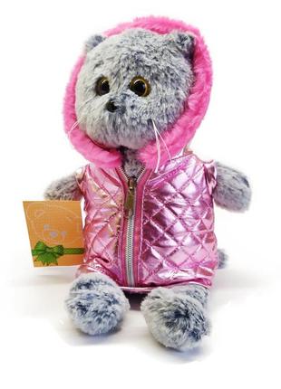 Мягкая игрушка копиця кот басик в розовой куртке 33 см 00067-6