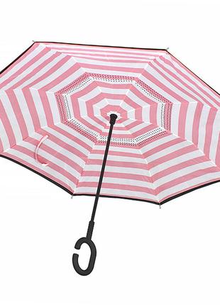 Зонт Lesko Up-Brella Розово-белые полосы двойной купол водоотт...