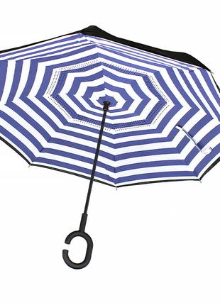 Зонт наоборот Lesko Up-Brella Сине-белые полосы смарт-зонт обр...