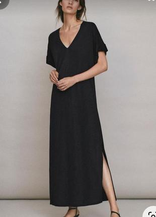 Длинное черное платье с разрезами по бокам massimo dutti