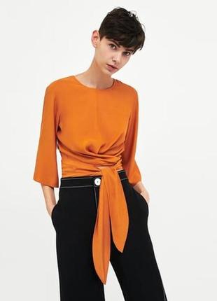 Оранжева помаранчева цегляна блузка топ на зав'язках zara