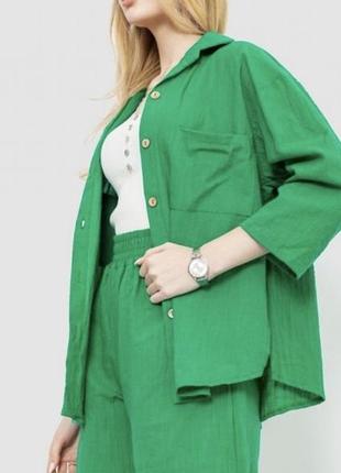 🔥 костюм женский свободного кроя ткань лен цвет зеленый