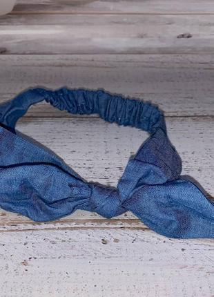 Повязка солоха для волос с бантиком синего цвета