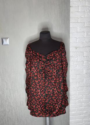 Трикотажная блуза блузка в цветочный принт большого размера ба...