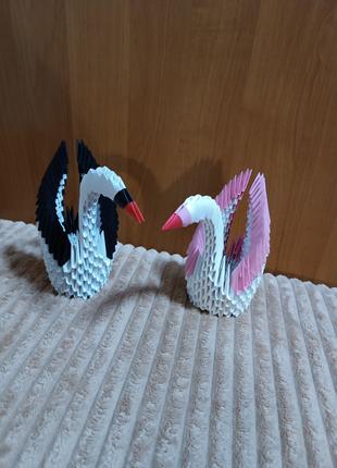 Модульное оригами, лебедь чёрно-белый подделка поробка из бумаги