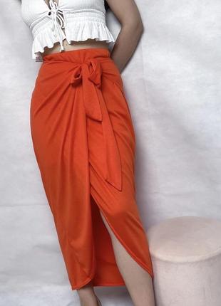 Оранжевая юбка миди missguided