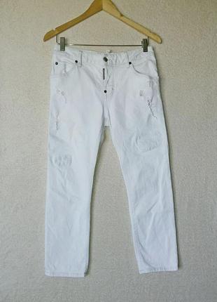 Dsquared белые джинсы слимы с дырками и потёртостями 42 размер...