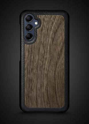 Кожаная накладка Stenk WoodBacker для Samsung Galaxy M14 Чёрная
