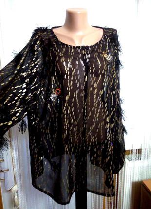 Эффектная черная золотистая блуза joanna hope с вышивкой и кис...