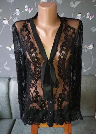 Красивая женская черная блуза кружево р.42/44 блузка блузочка
