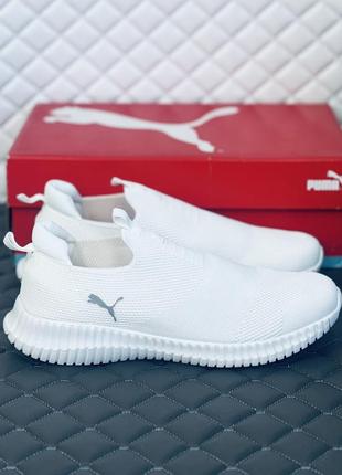 Кроссовки слипоны мужские летние сетка puma run белые пума бег...