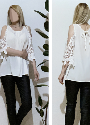 L-xl красива біла блуза блузка з мереживом з оголеними плечима...
