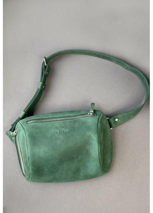 Кожаная поясная сумка Easy зеленая винтажная с кожаным ремнем GG
