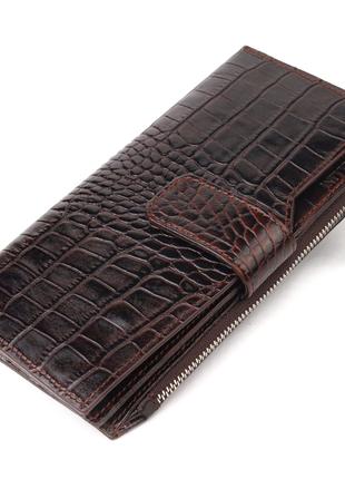 Місткий гаманець із натуральної шкіри з тисненням під крокодил...