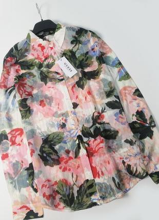 Брендовая рубашка блуза в цветочный принт guess