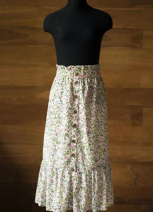 Белая летняя юбка с цветами миди женская c&a, размер xl, 2xl