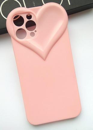 Чехол для iphone 12 pro max силиконовый в форме сердца (розовый)