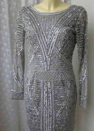 Платье вечернее вышивка бисер lace&beads р.46 7652