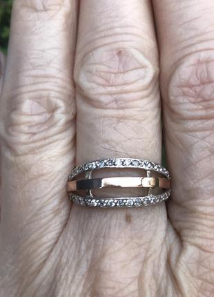 Кольцо серебряное с золотом 0432.10к, 18 размер