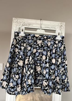 Короткая юбка с цветами юбка с васильками мини-юбка летняя кле...
