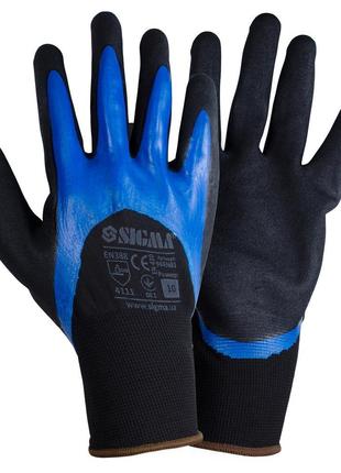 Перчатки трикотажные с двойным нитриловым покрытием р10 (сине-...