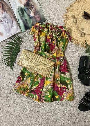 Яркий летний пляжный комбинезон ромпер в цветочный принт No95