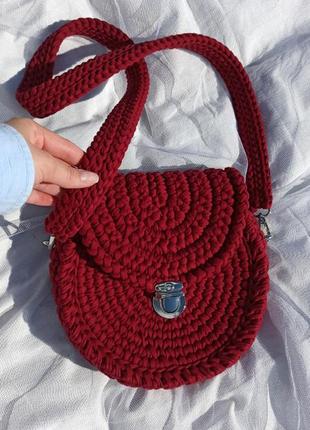 Червона сумка, кругла сумка, сумка через плече, в'язана сумка