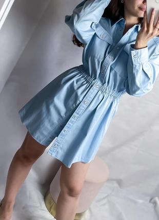 Голубое платье рубашка zara