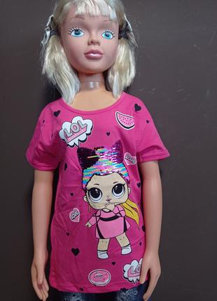 Детская футболка для девочки Турция Лол малина Leycin на 7-12 лет