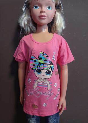 Детская футболка для девочкиТурция Лол розовая Leycin на 7-12 лет