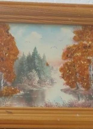 Картина из янтаря, лес, картина з бурштину