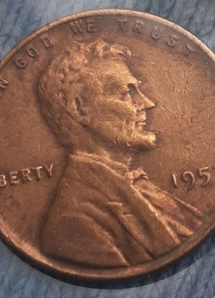 Монета США 1 цент, 1953 року, Lincoln Cent, Без мітки монетног...