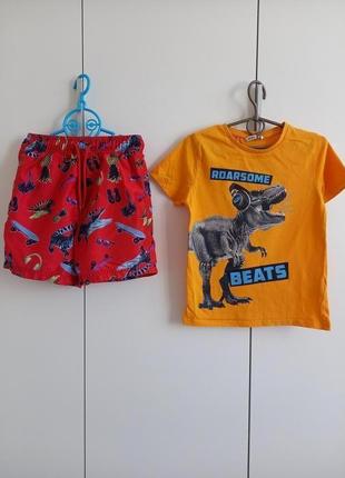 Набор для мальчика 7-8 лет 122-128 с динозаврами: пляжные шорт...