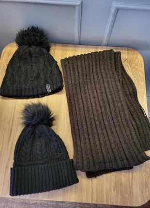 Лот набор комплеки шарф теплый длинный бубон шапки зима теплые...