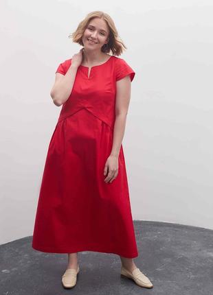 Платье макси season из льна красного цвета