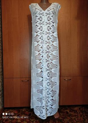 Крутое пляжное ажурное платье макси пог-51 см хлопок
