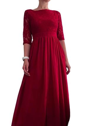 Красное нарядное вечернее платье бордовое с кружевом