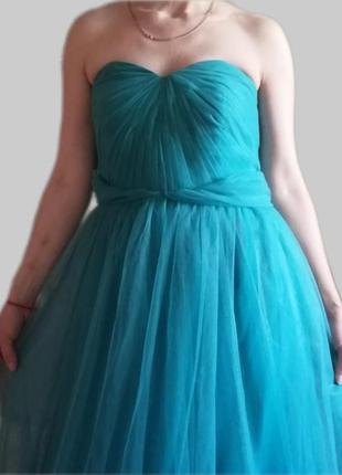 Вечернее бирюзово- зеленое платье шифоновое платье в пол