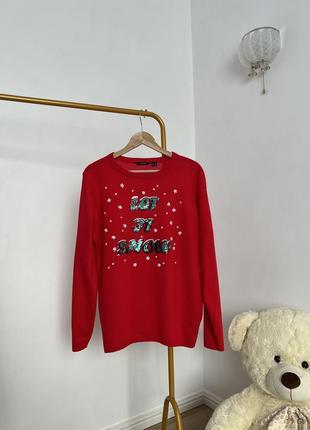 Новогодний красный свитер let it snow