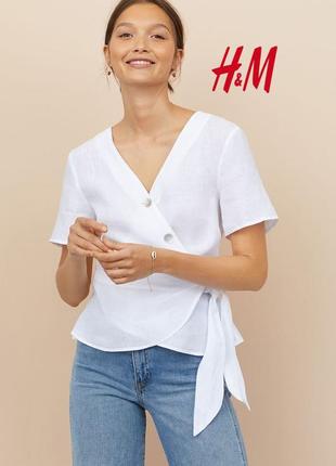 Льняная белоснежная блузка премиум качество h&amp;m