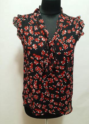 Шифоновая полупрозрачная блуза в цветочный принт размер м