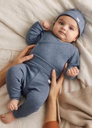 H&m штанишки лосины ползунки голубые  новорожденному малышу 0-...