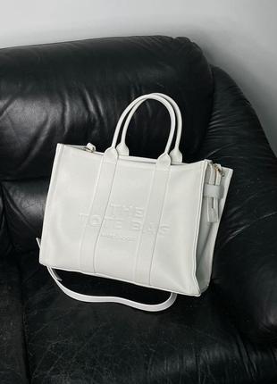 Женская сумка big tote large white leather