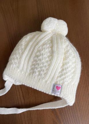 Зимняя шапка для новорожденной девочки 0-2 месяца 35 36 38 39