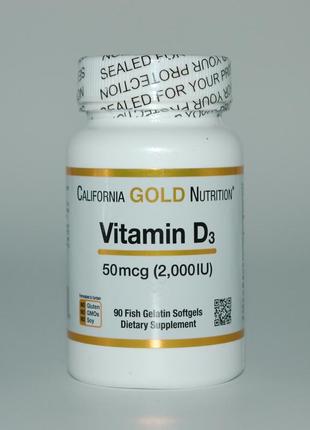 Витамин д3, california gold nutrition, 50 мкг (2000 мо), 90 ка...