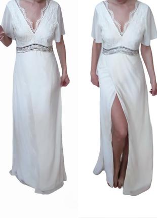 Весільна сукня біла з камінням з мережива довга з розрізом на ...