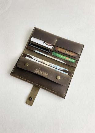 Оливковий шкіряний гаманець ручної роботи