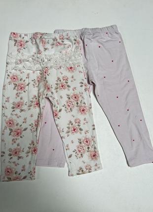 Набор брюк летних лосины для девочки с цветами и рюшами 2шт ло...